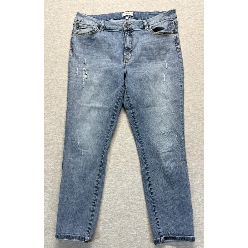 Studio Blue Cropped Skinny Jeans Womens 33 Blue Denim Cotton Distressed Cuff Hem
